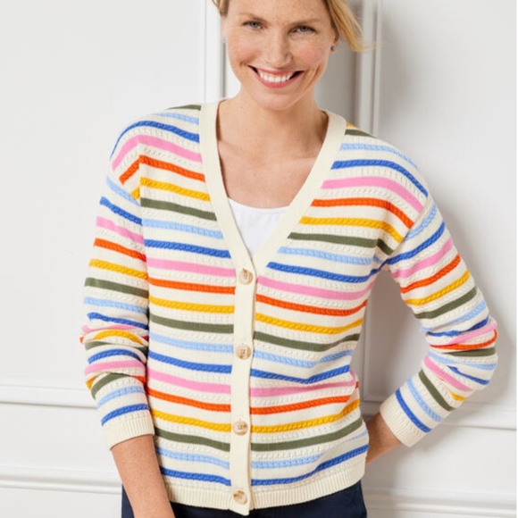 Talbots Sweaters - Ribbed Multi Stripe V-Neck Cardigan